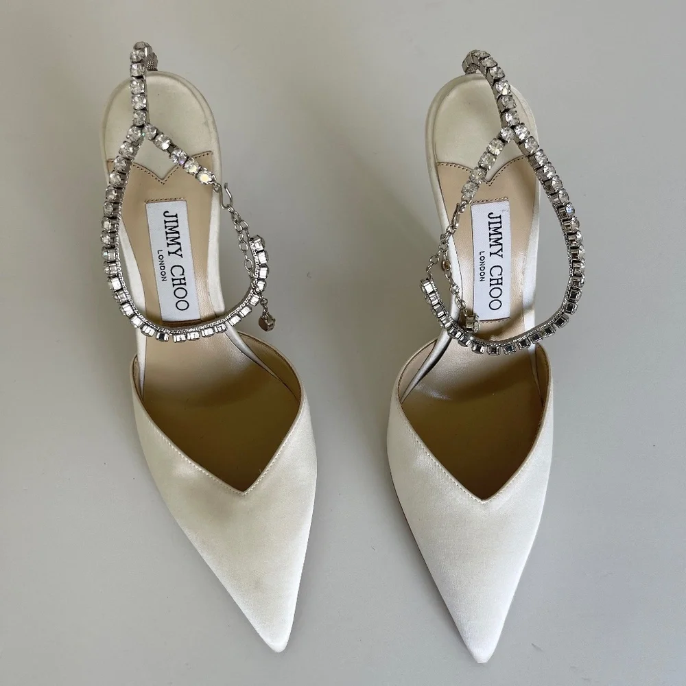 Jimmy Choo White Heels with Silver Ankle Strap - Picture 2 of 6
